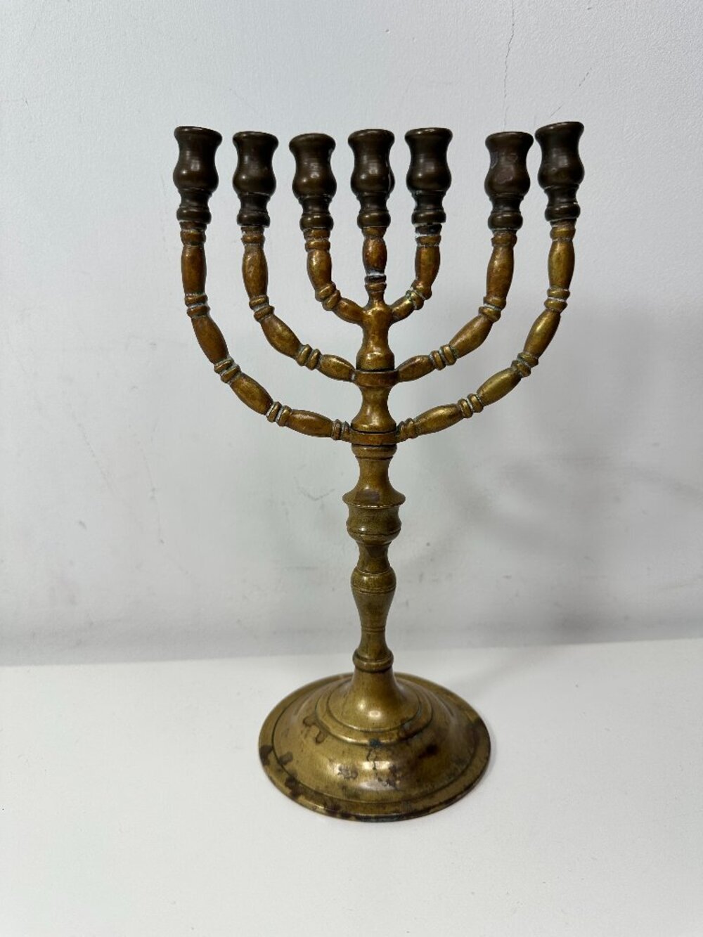 Classic Vintage Brass Gold Seven Branch Menorah 9"x5.5"